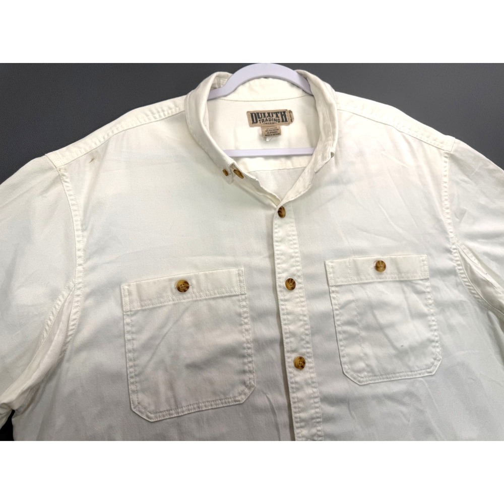 Duluth Trading Co Shirt Tall White Short Sleeve Button Down Stretch 3890 Mens XL